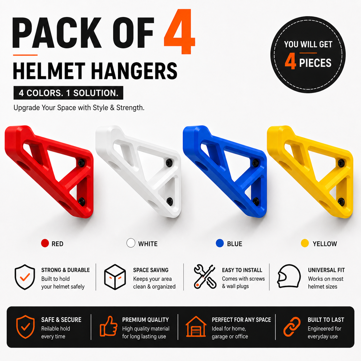CRAFTBUZZ Wall Mounted Helmet Holder Multi Color